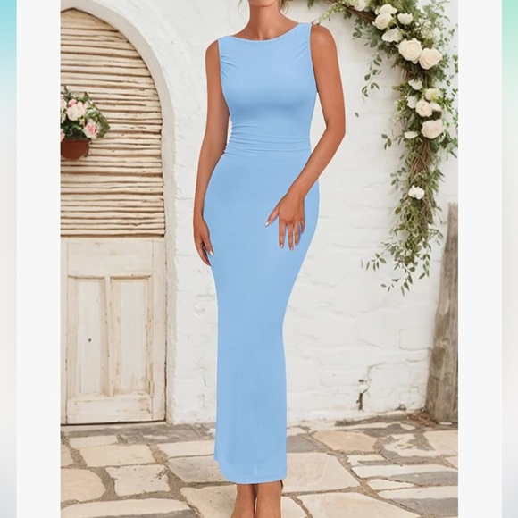 Btfbm Sky Blue Maxi Dress ruched booty - Picture 3 of 6